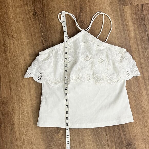 Anthropologie Strappy Eyelet Lace Ruffle Trim Halter Top White Sz Small Ribbed - Picture 8 of 11